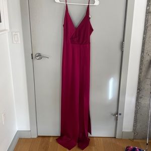 Halston Heritage sleeveless satin wrap gown with leg slit, size 2, worn